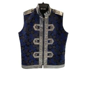 Ha & Anh Brocade Military Vest Blue Black Floral Steampunk Gothic Womens L